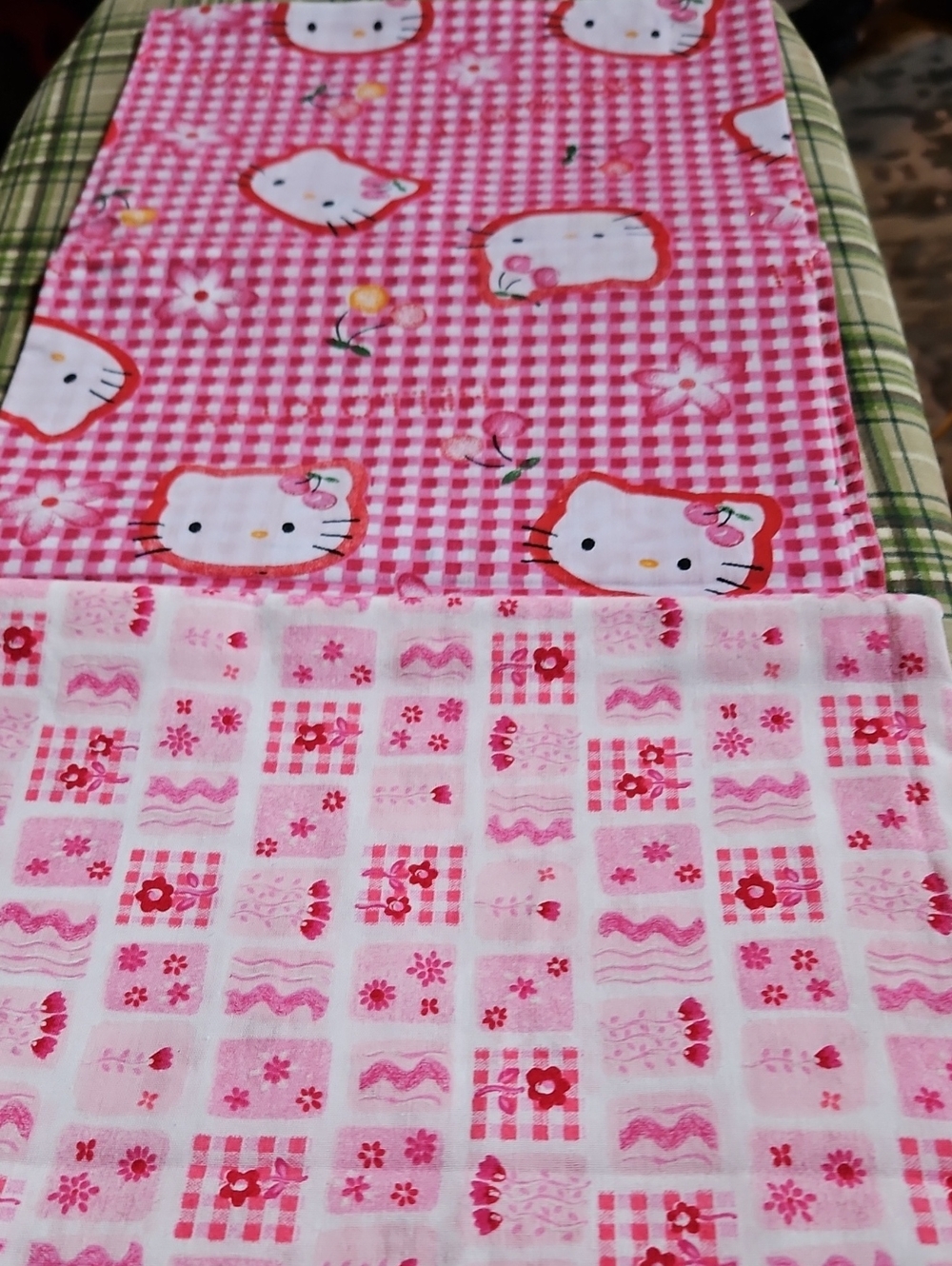 Vintage Sanrio Hello Kitty Pink Gingham & Floral Fabric Bundle